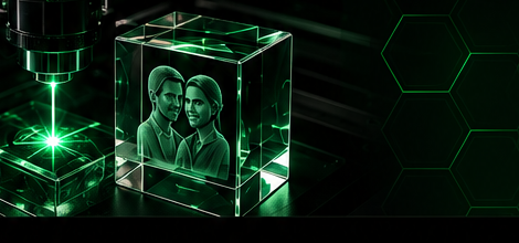 Laser engraving a crystal cube